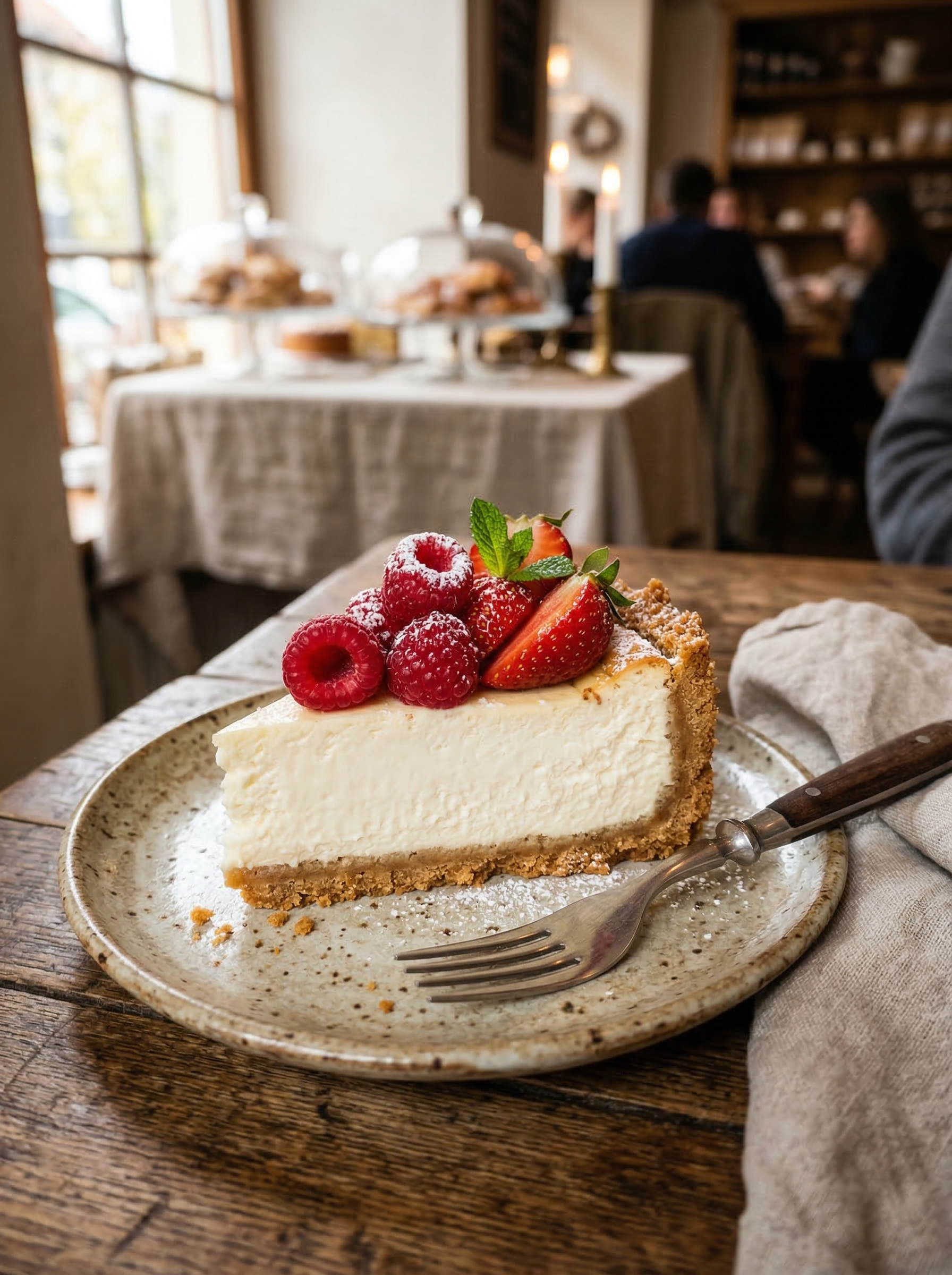 Cheesecake with strawberries and raspberries